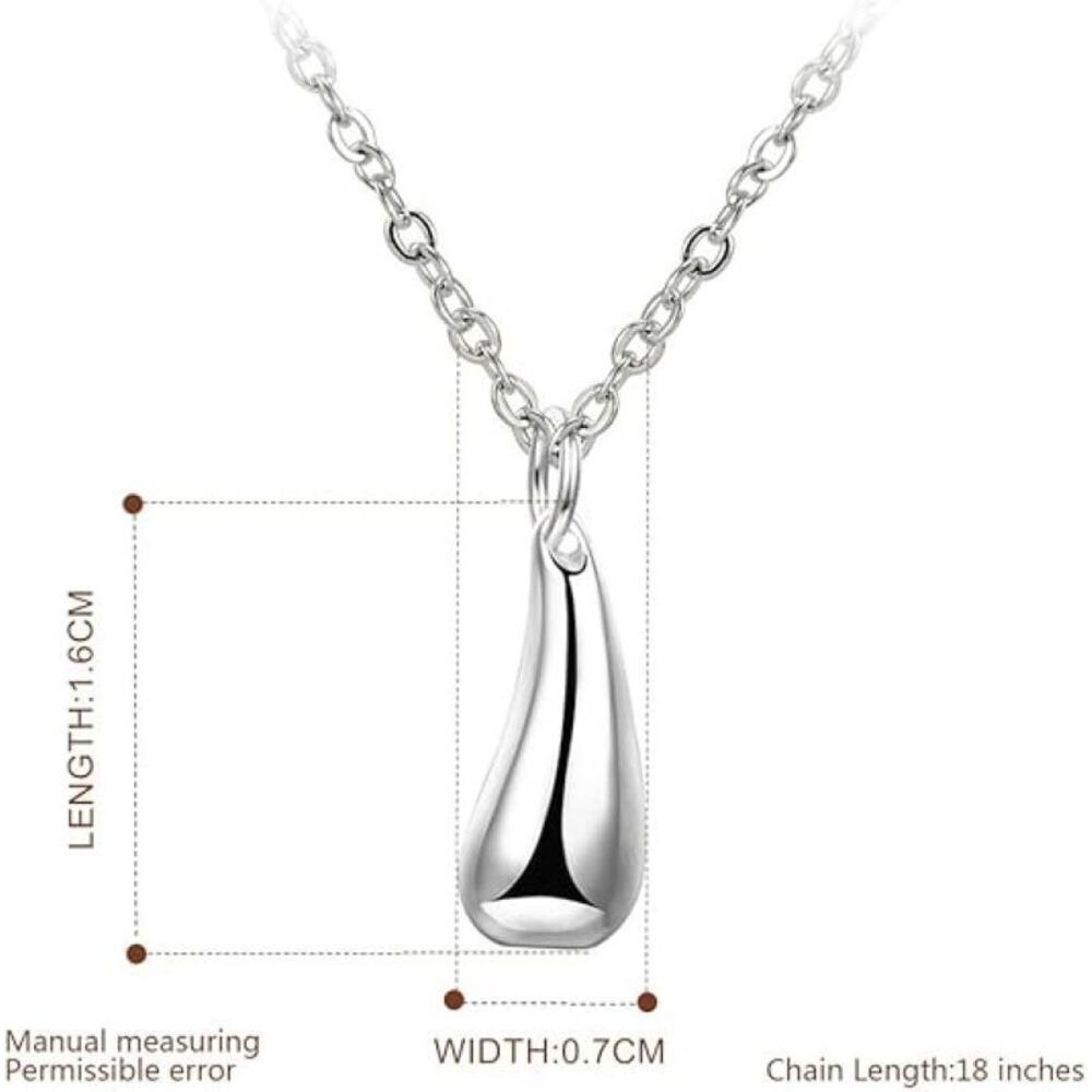 18" Silver Plated Water Drop Necklace | Minimalist Everyday Style - Picture 3 of 9